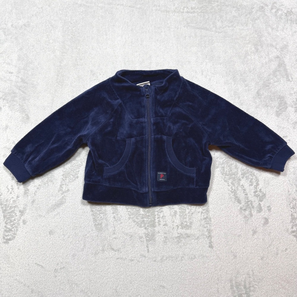Polar O. Pyret Baby Navy Zip Up Hoodie Velour Athleisure 6-9M Infant
